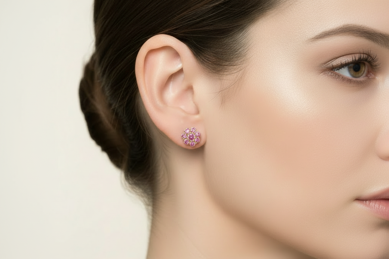 Coppia di orecchini magic misura piccola con zirconi rosa in argento 925 nickel free