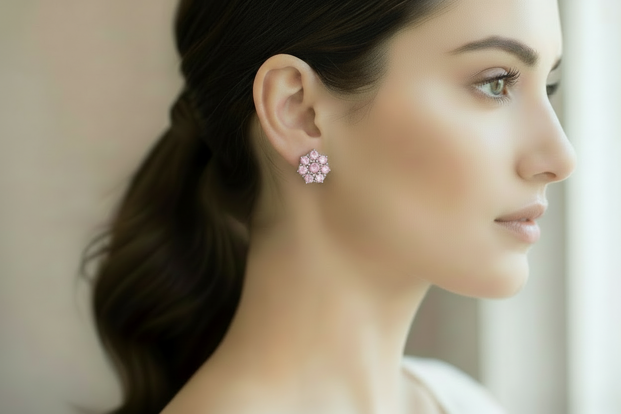 Coppia di orecchini magic misura grande zirconi rosa in argento 925 nickel free