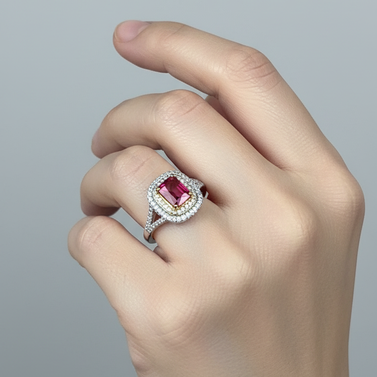 Anello Queen in argento 925 con cuscino di pietre bianche e centrale di colore