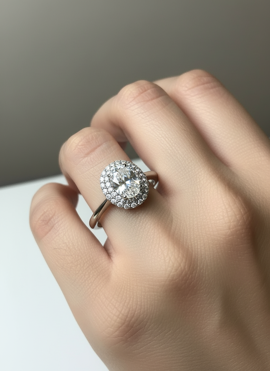 Anello Incanto in argento 925 con doppio giro di zirconi luminosi e pietra ovale Bianco