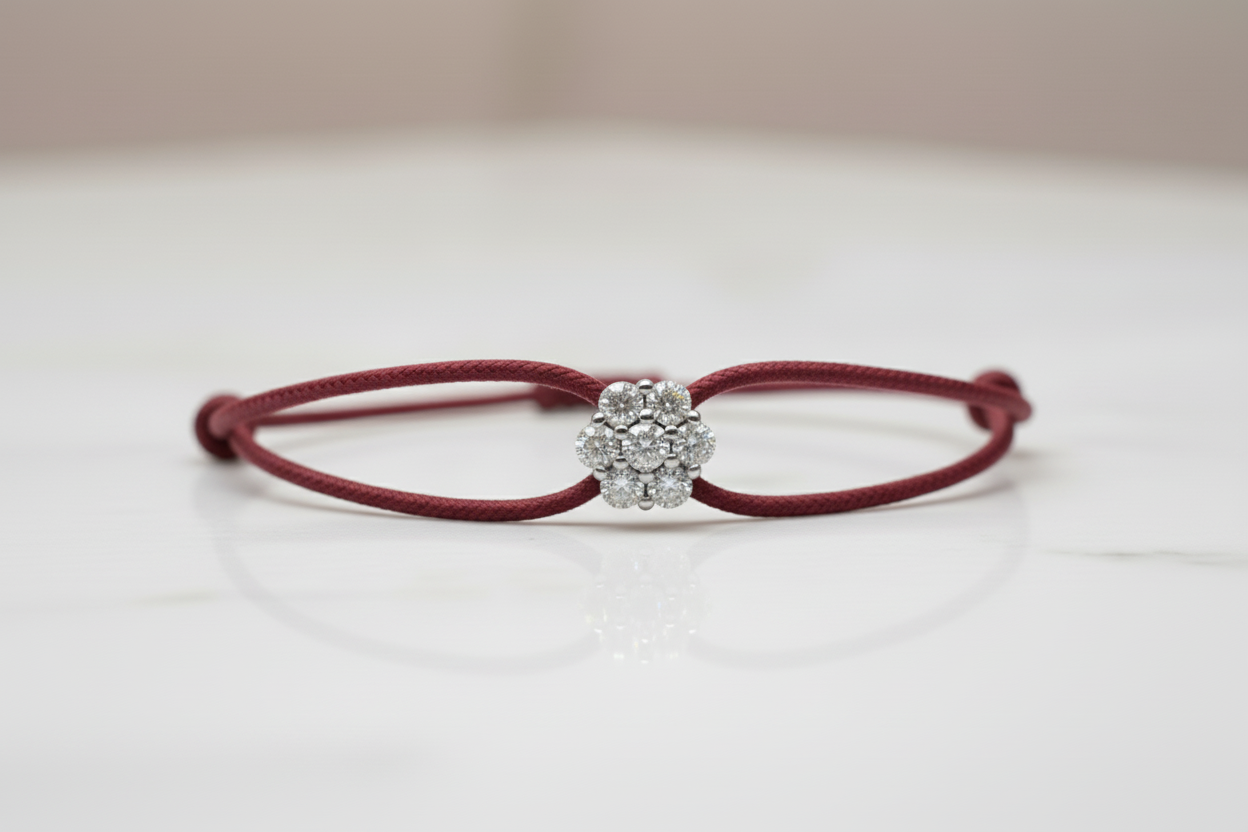 Bracciale Lumière bordeaux con fiore in argento 925 e zirconi bianchi