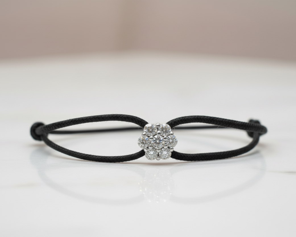 Bracciale Lumière black con fiore in argento 925 e zirconi bianchi