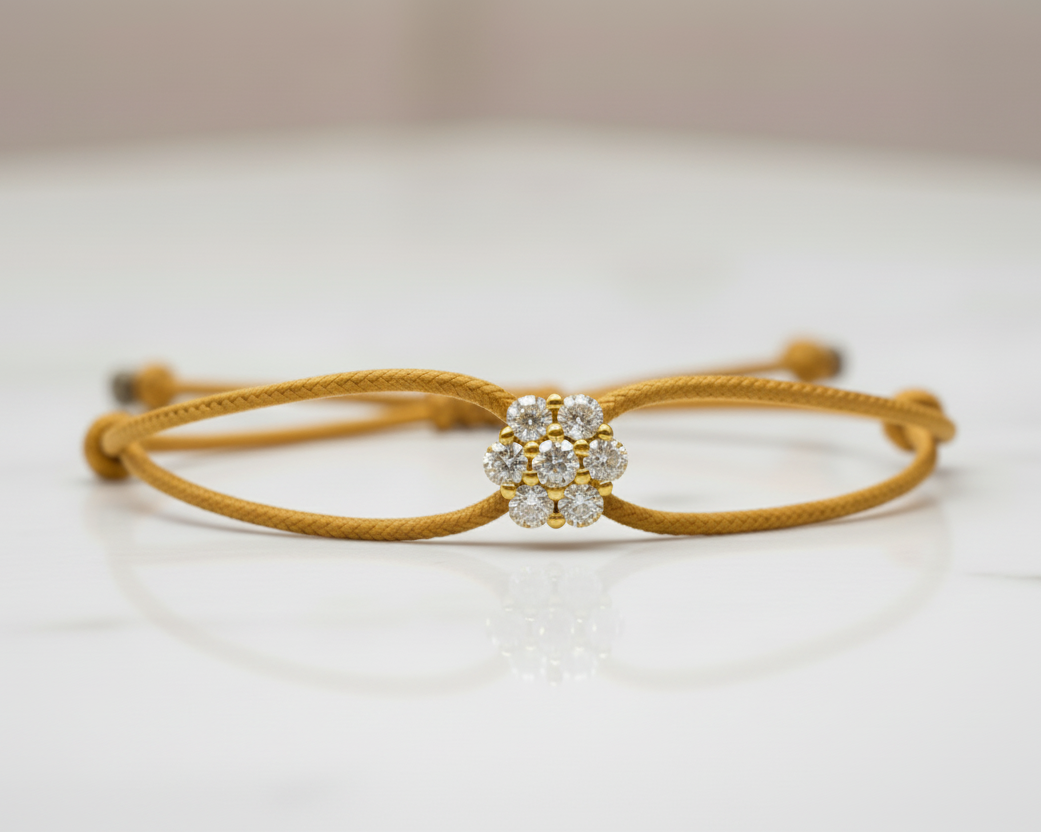 Bracciale Lumière giallo ocra con fiore in argento 925 e zirconi bianchi