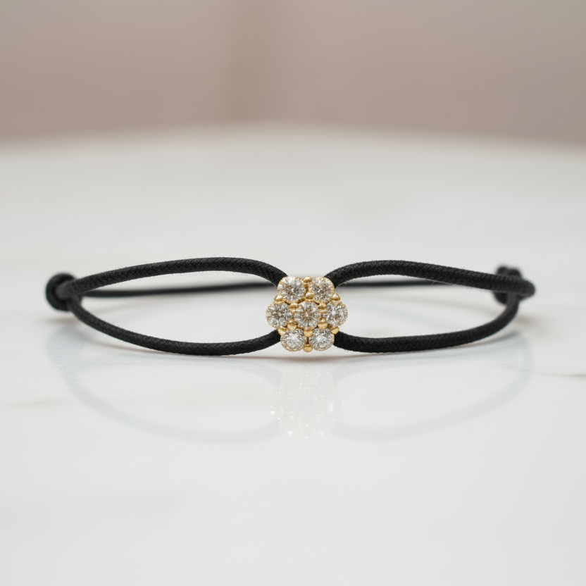 Bracciale Lumière black con fiore in argento 925 e zirconi bianchi