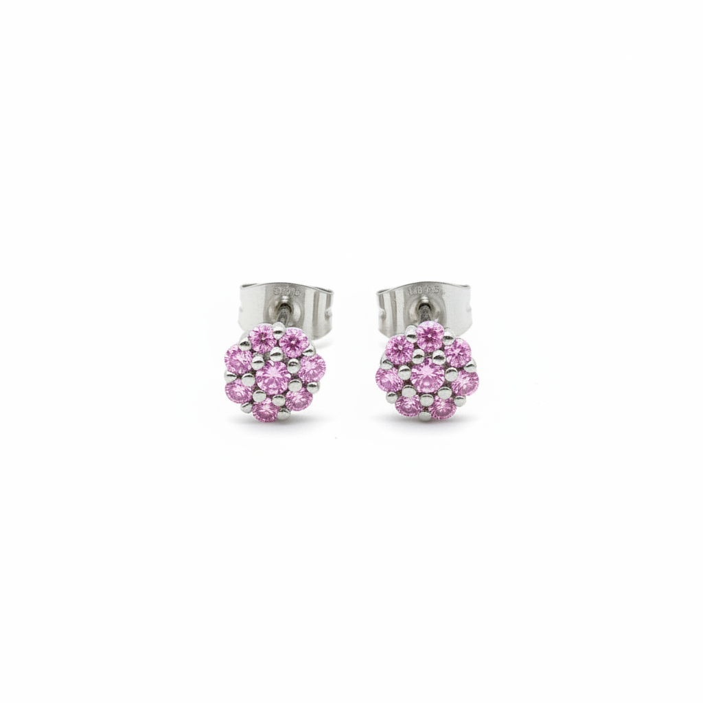 Coppia di orecchini magic misura piccola con zirconi rosa in argento 925 nickel free