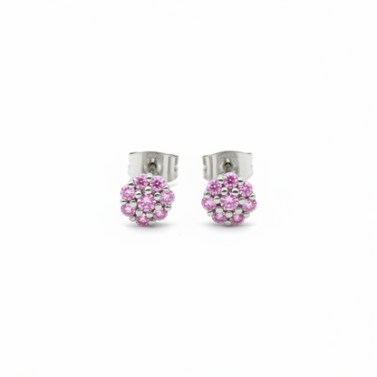 Coppia di orecchini magic misura piccola con zirconi rosa in argento 925 nickel free