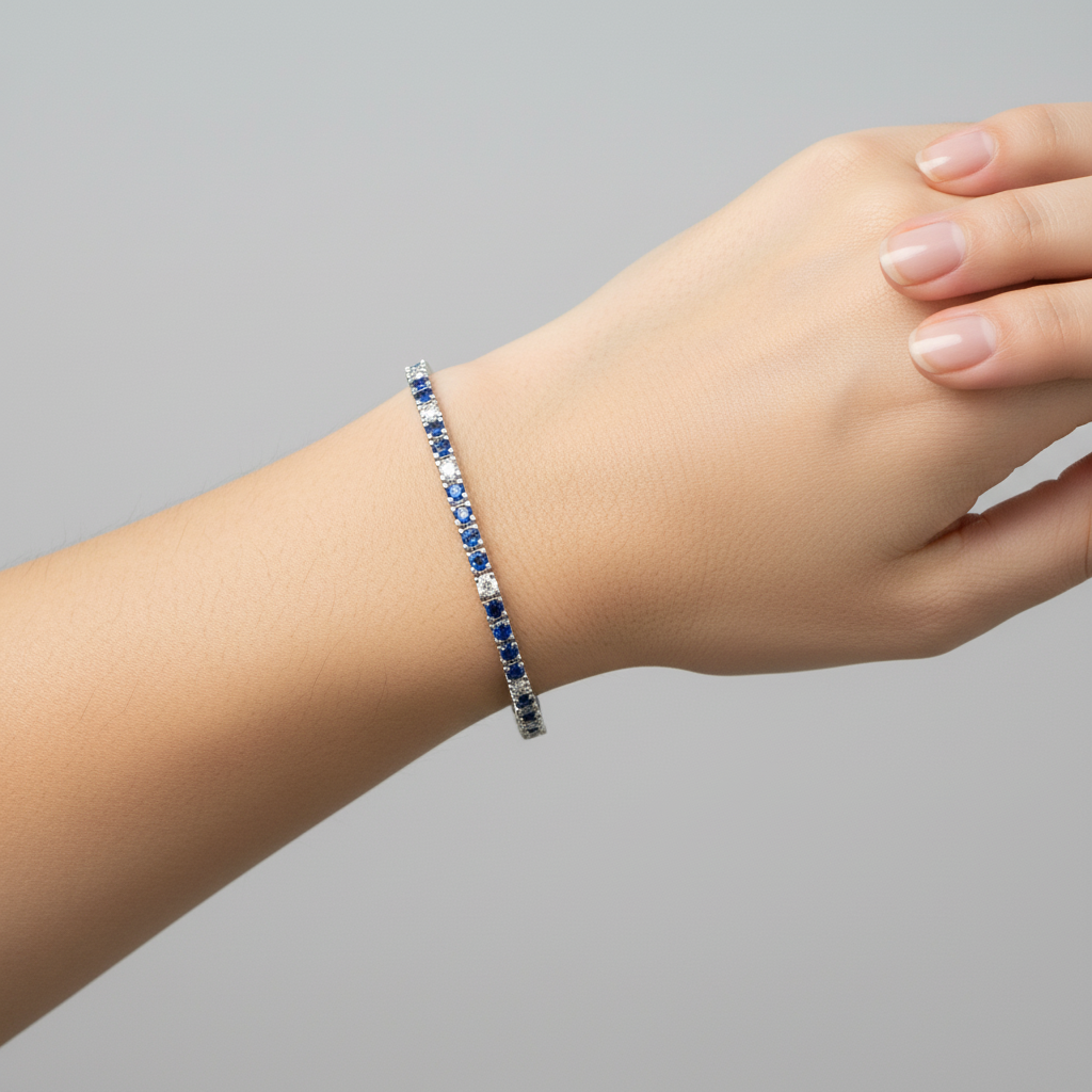 Bracciale Tennis in argento 925 con zirconi zaffiro e bianchi alternati
