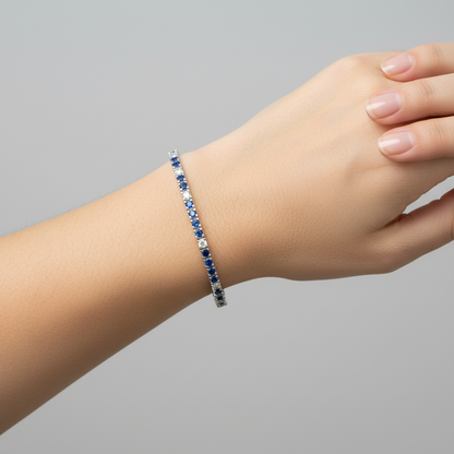 Bracciale Tennis in argento 925 con zirconi zaffiro e bianchi alternati