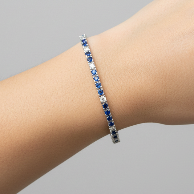 Bracciale Tennis in argento 925 con zirconi zaffiro e bianchi alternati