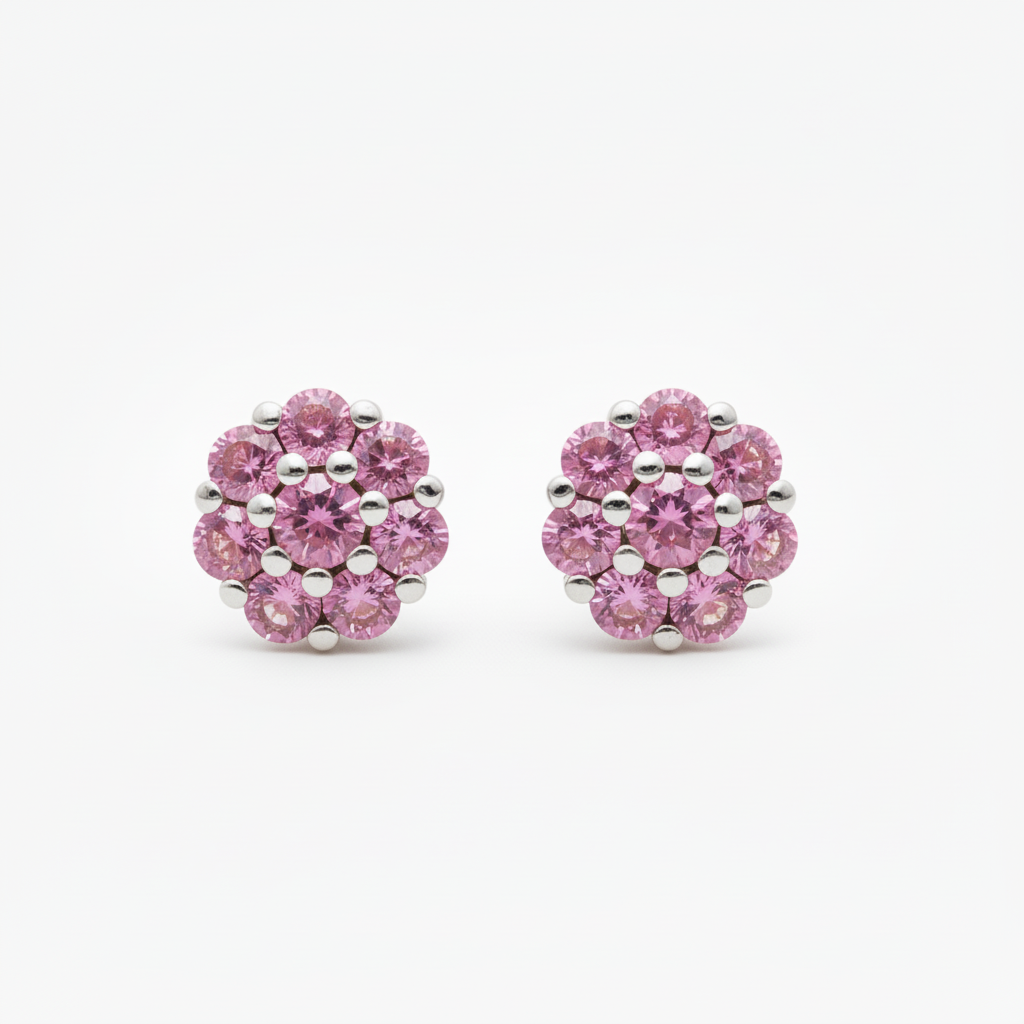 Coppia di orecchini magic misura grande zirconi rosa in argento 925 nickel free