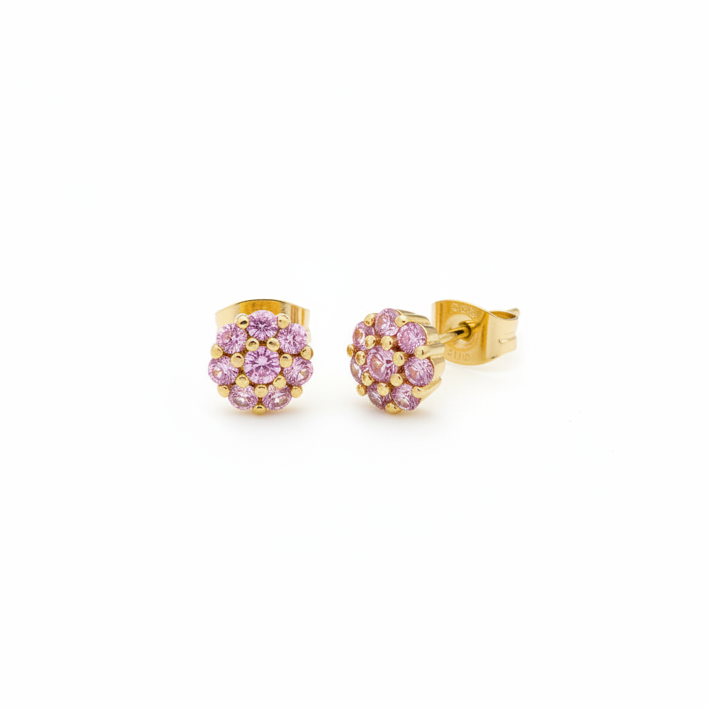 Coppia di orecchini magic misura media con zirconi rosa in argento 925