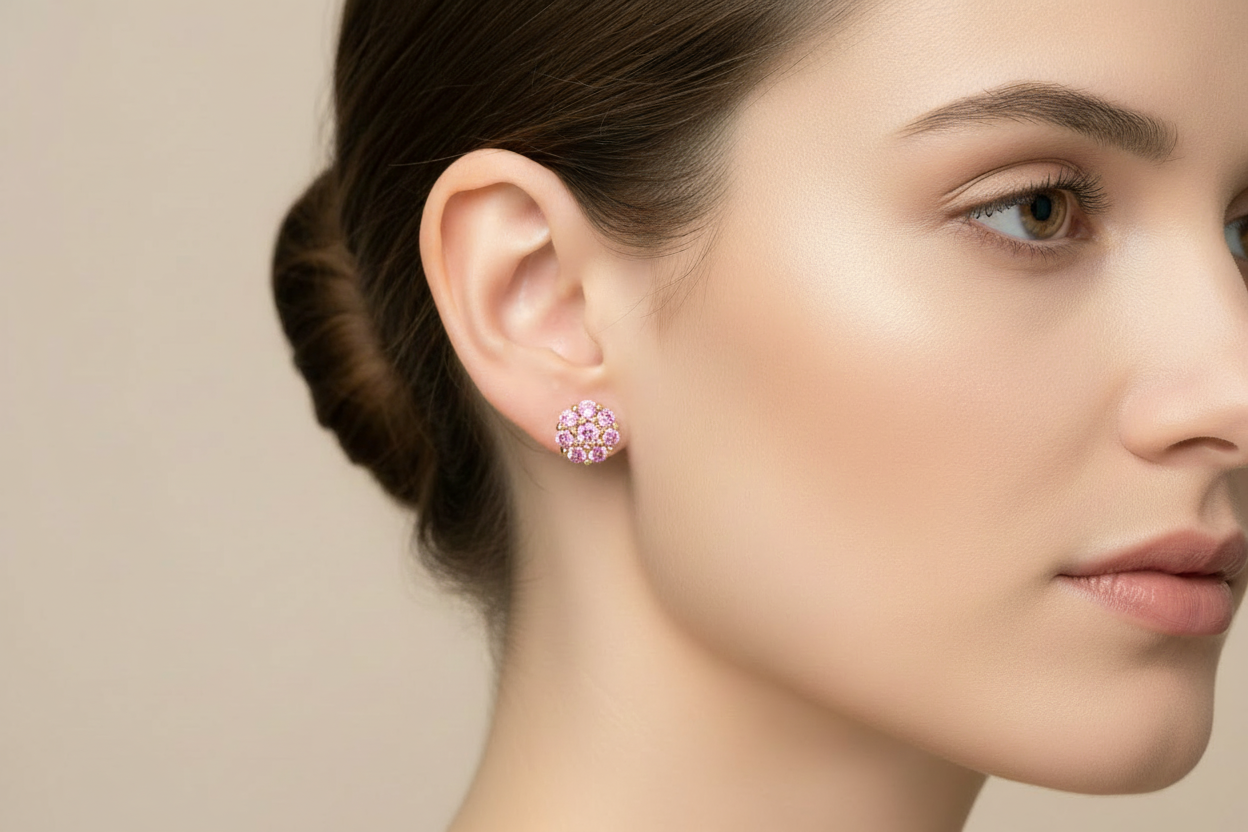 Coppia di orecchini magic misura media con zirconi rosa in argento 925
