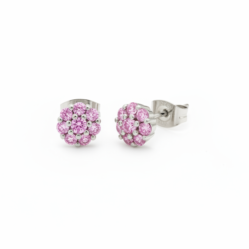 Coppia di orecchini magic misura media con zirconi rosa in argento 925