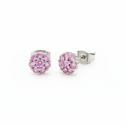 Coppia di orecchini magic misura media con zirconi rosa in argento 925