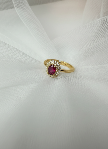 Anello Incanto in argento 925 con doppio giro di zirconi luminosi e pietra ovale rosso Ruby