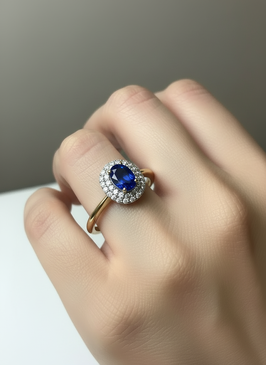 Anello Incanto in argento 925 con doppio giro di zirconi luminosi e pietra ovale blu zaffy