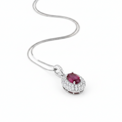 Collana Incanto in argento 925 con ciondolo doppio giro di zirconi luminosi e pietra ovale Ruby