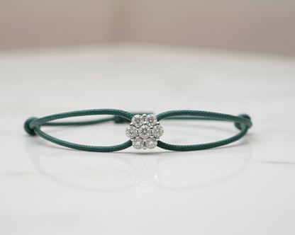 Bracciale Lumière verde foresta con fiore in argento 925 e zirconi bianchi