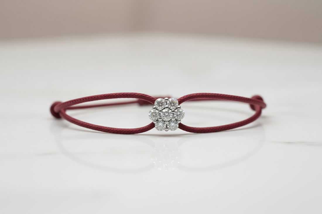 Bracciale Lumière bordeaux con fiore in argento 925 e zirconi bianchi