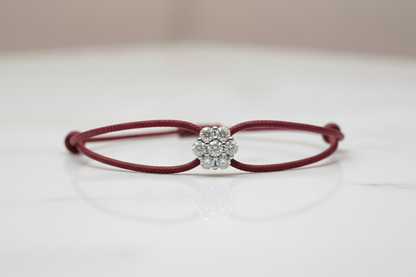 Bracciale Lumière bordeaux con fiore in argento 925 e zirconi bianchi