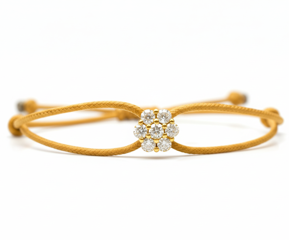 Bracciale Lumière giallo ocra con fiore in argento 925 e zirconi bianchi