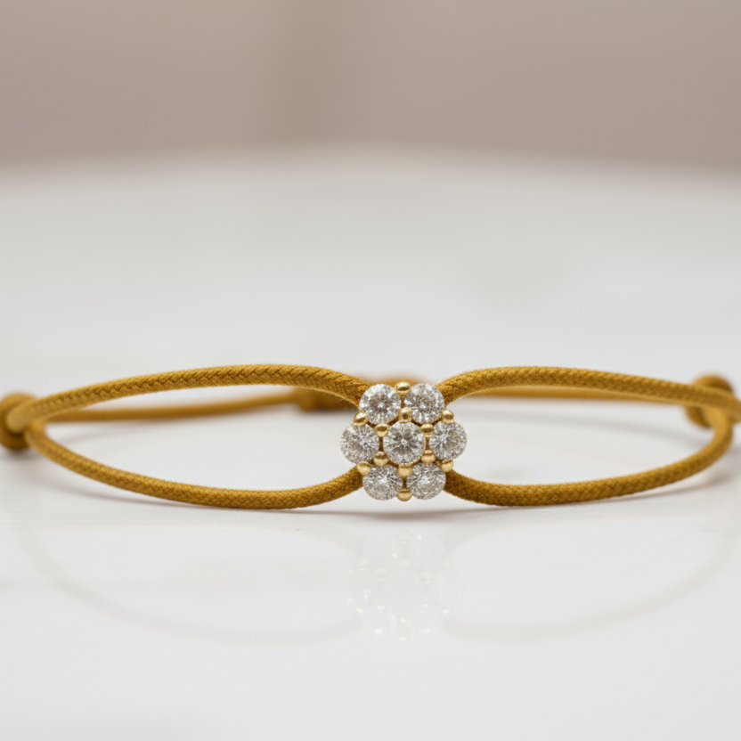 Bracciale Lumière giallo ocra con fiore in argento 925 e zirconi bianchi