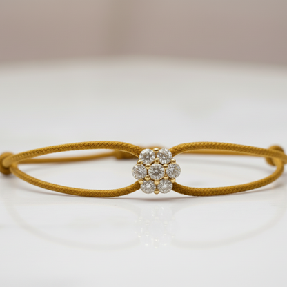 Bracciale Lumière giallo ocra con fiore in argento 925 e zirconi bianchi