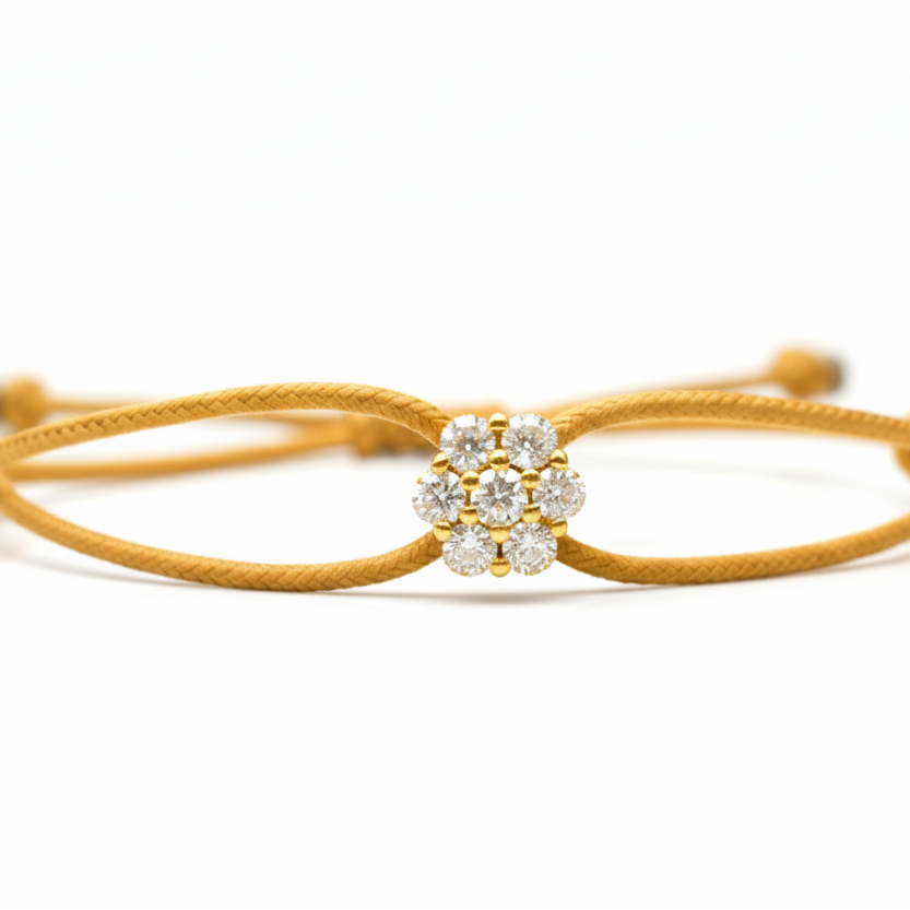 Bracciale Lumière giallo ocra con fiore in argento 925 e zirconi bianchi