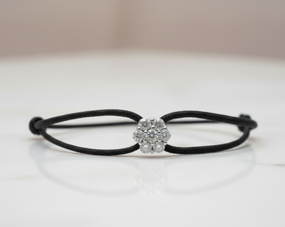 Bracciale Lumière black con fiore in argento 925 e zirconi bianchi