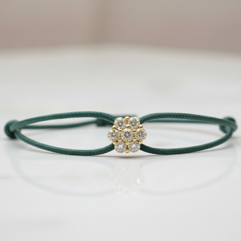 Bracciale Lumière verde foresta con fiore in argento 925 e zirconi bianchi