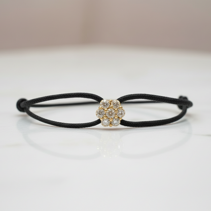 Bracciale Lumière black con fiore in argento 925 e zirconi bianchi