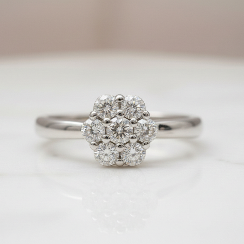 Anello fiore in argento 925 con zirconi bianchi