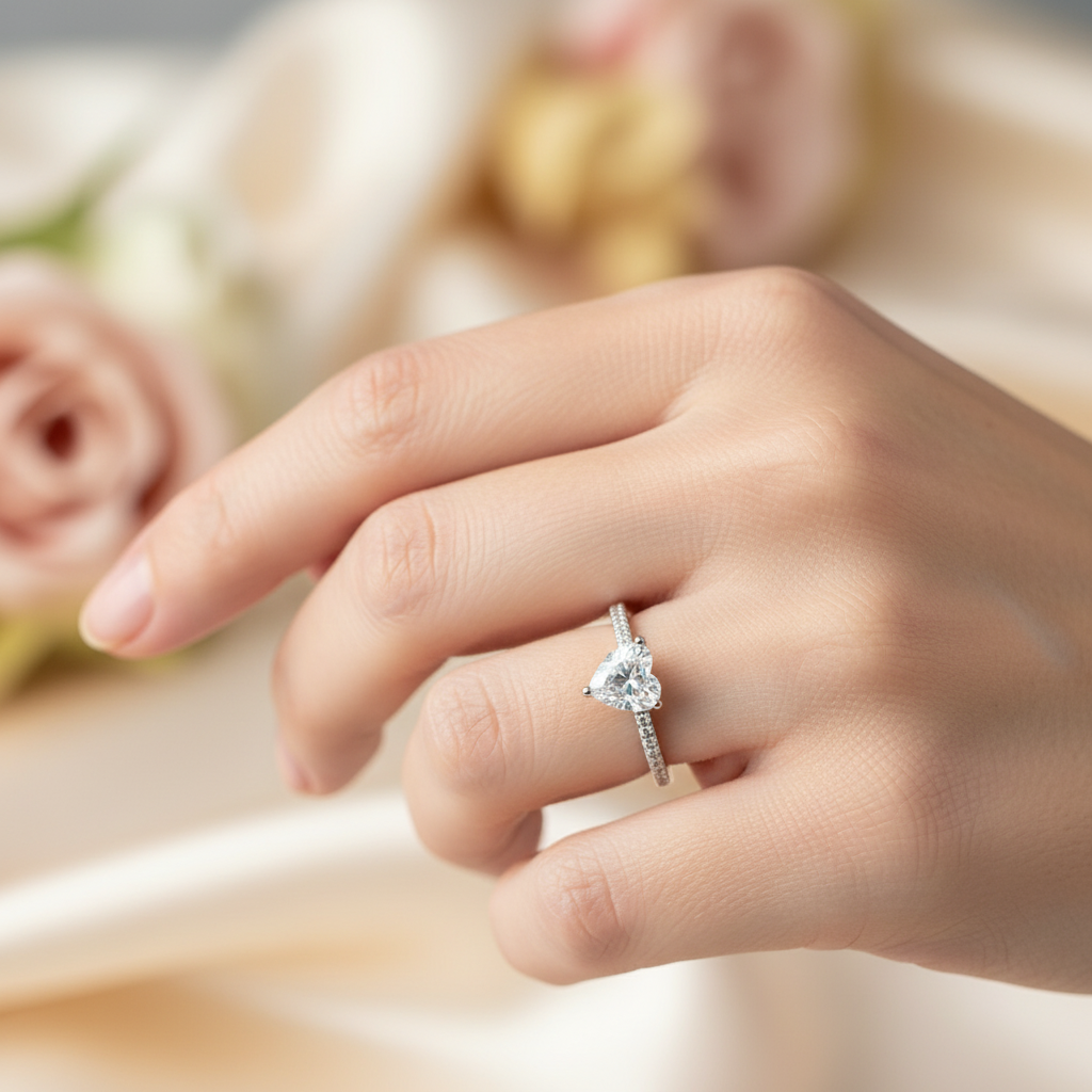 Anello Cuore in argento 925 con zircone a forma di cuore